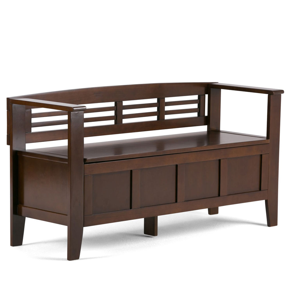 Adams 48 inch Wide Solid Wood Entryway Storage Bench in Rustic Medium Brown