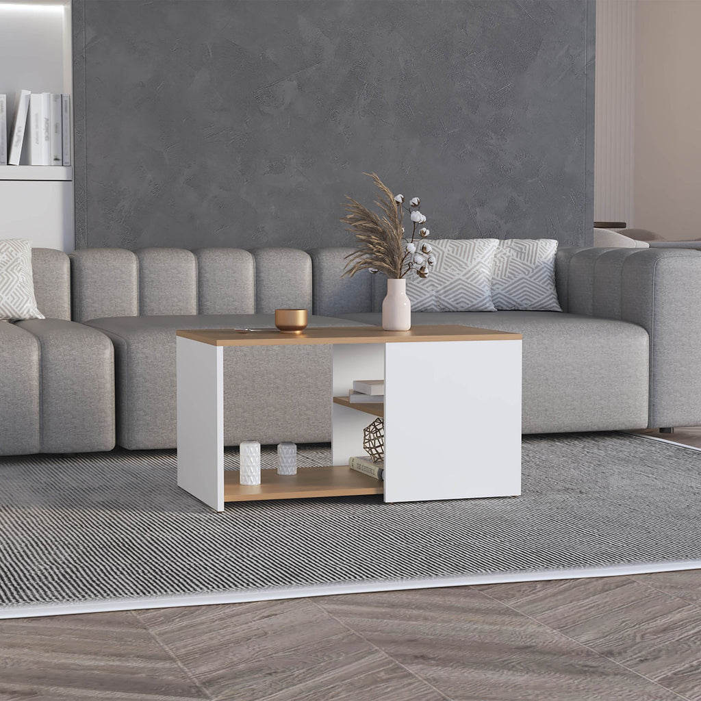 Adele 31" Wide Coffee Table with Three Shelves White - Natural Oak