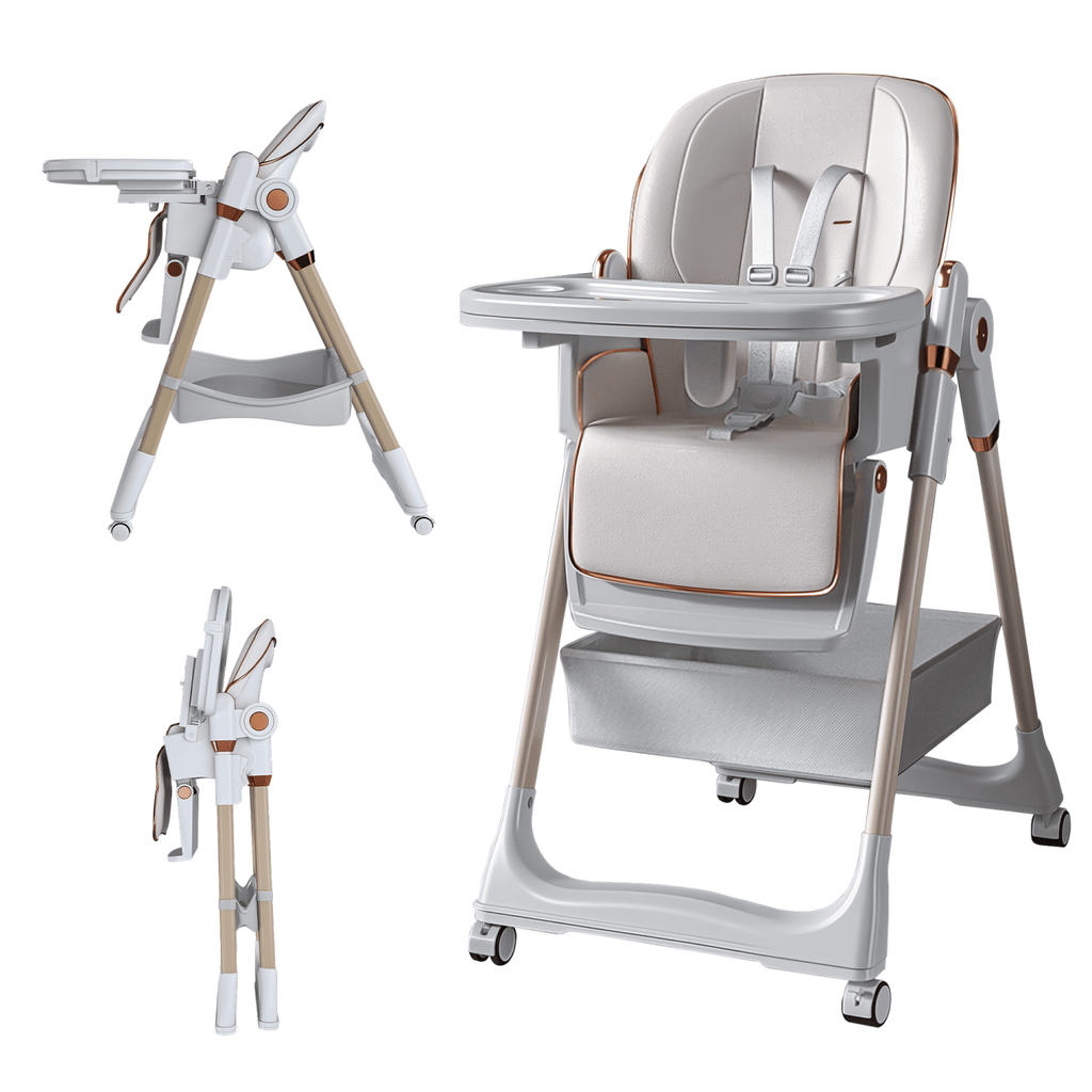 Adjustable Baby High Chair 0-6 Years – Portable Infant Feeding Seat with Safety Belt, Silent Lockable Wheels & Easy-Clean Design for Home, Dining, Living Room, Bedroom (White)