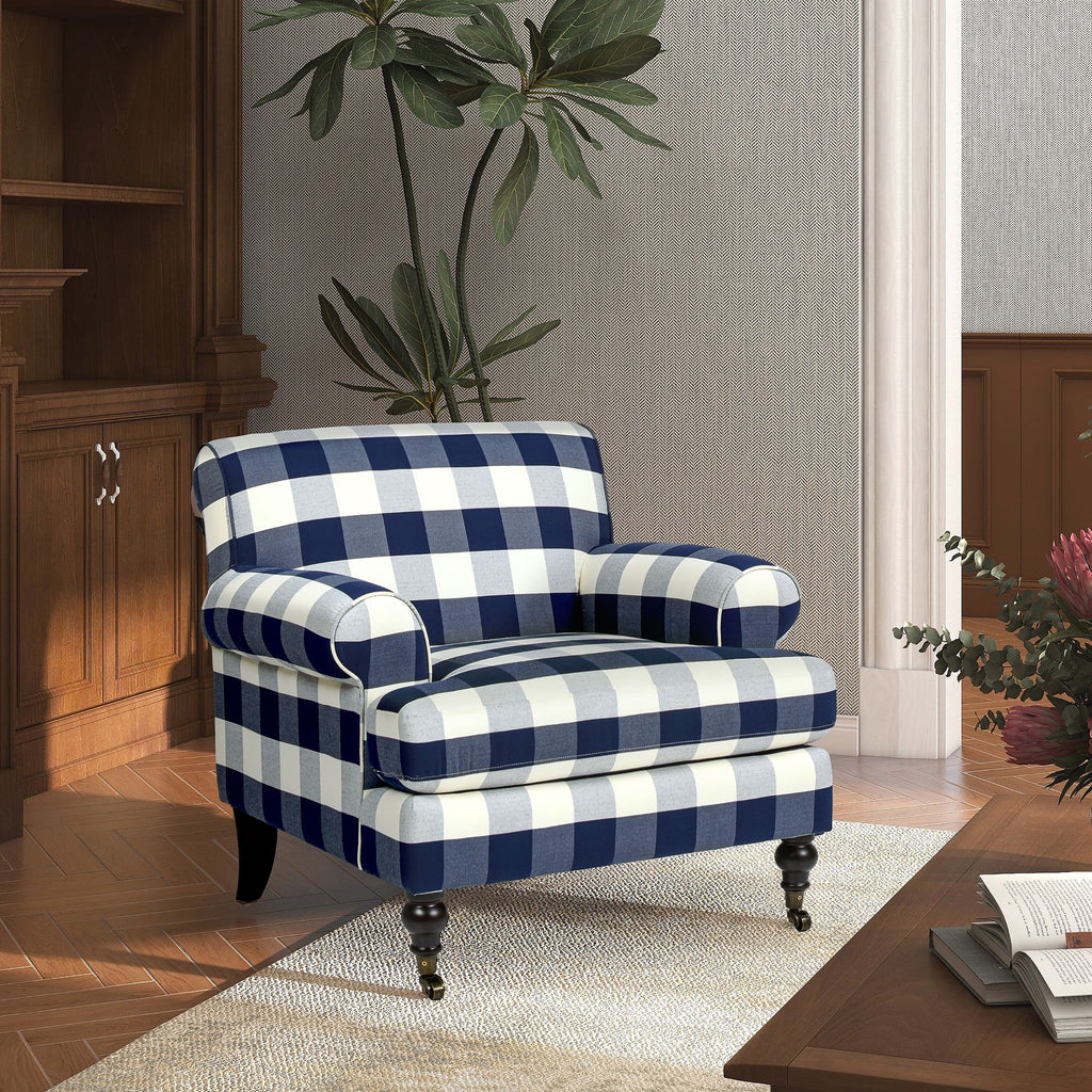 Alana 38" Lawson Accent Arm Chair Metal Casters, Blue lattice Woven
