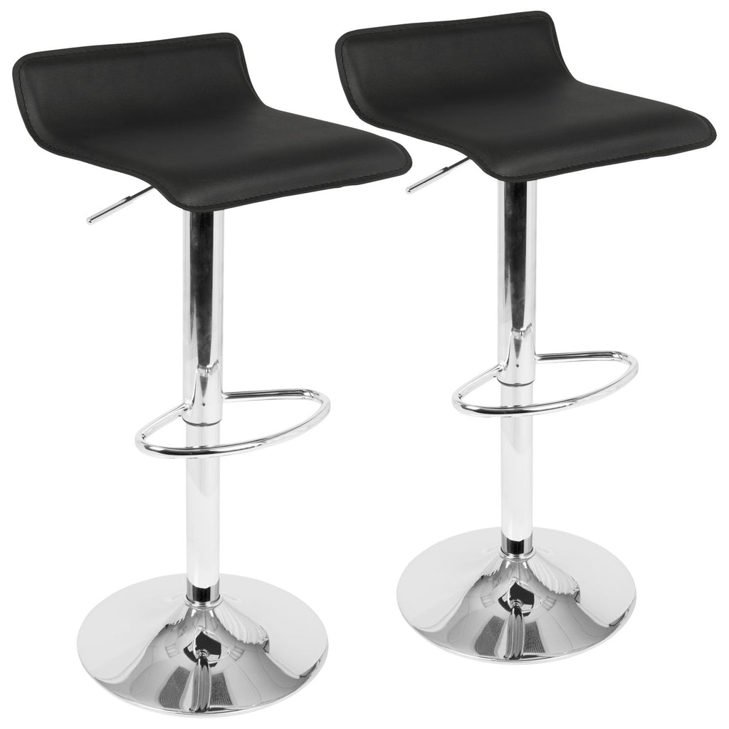 Ale Contemporary Adjustable Barstool in Black PU Leather by - Set of 2
