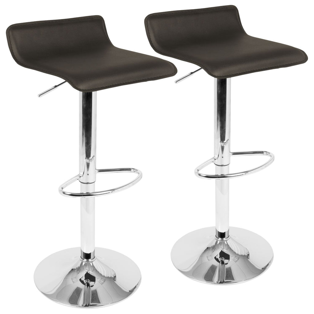 Ale Contemporary Adjustable Barstool in Brown PU Leather by - Set of 2