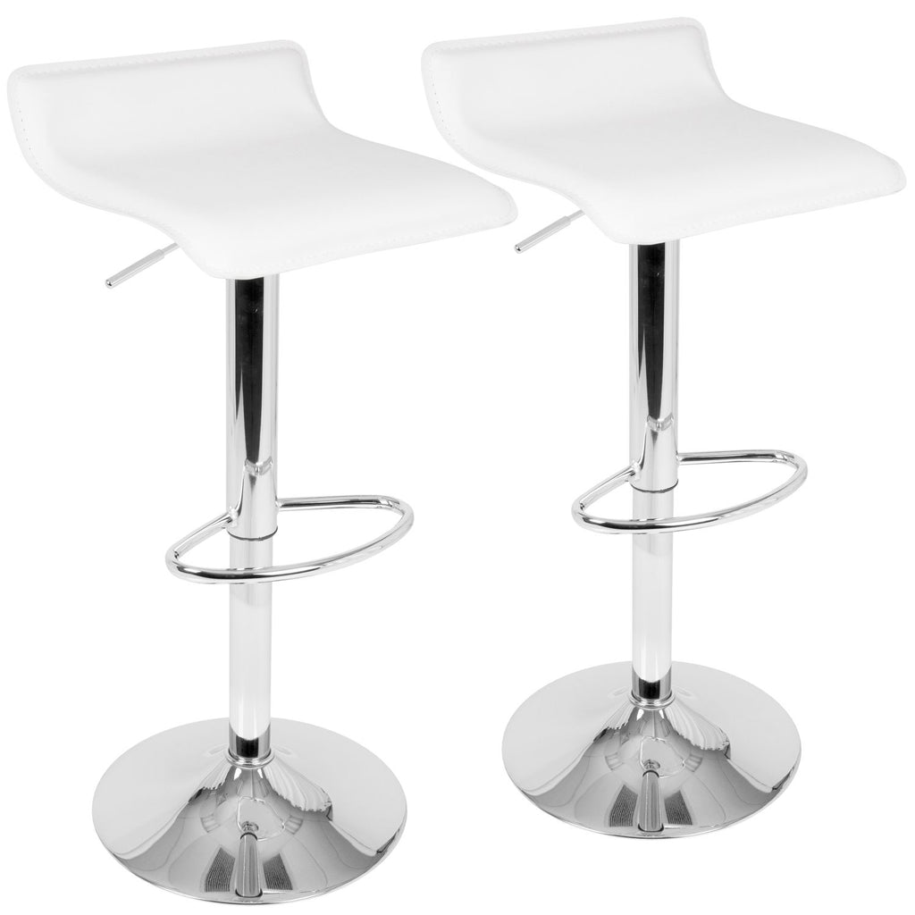 Ale Contemporary Adjustable Barstool in White PU Leather by - Set of 2