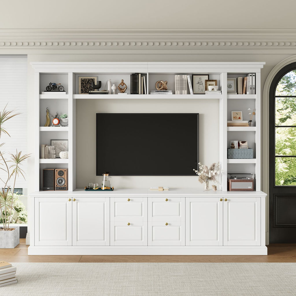 All-in-One Modern TV Stand with Bookcase for TVs up to 65 inch, Entertainment Center with 3 Adjustable Shelves, for Living Room, Display Storage Cabinet, Ample Storage Space TV Stand