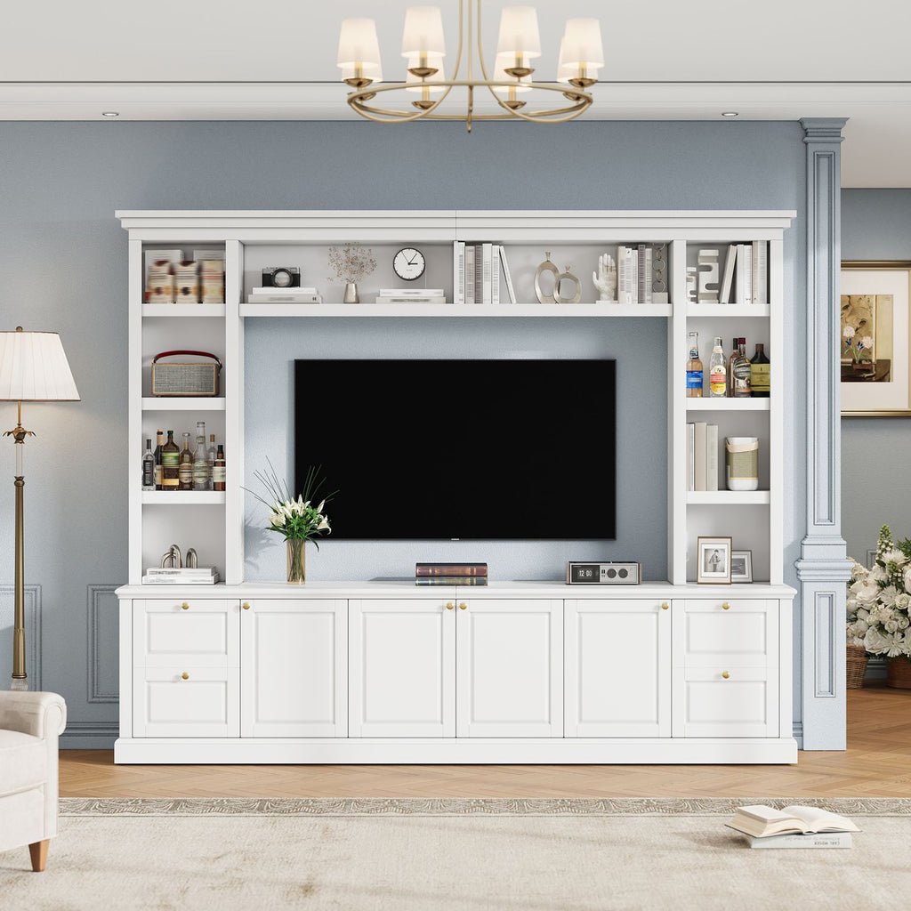 All-in-One Modern TV Stand with Bookcase for TVs up to 65 inch, Entertainment Center with 3 Adjustable Shelves, for Living Room, Display Storage Cabinet, Ample Storage Space TV Stand