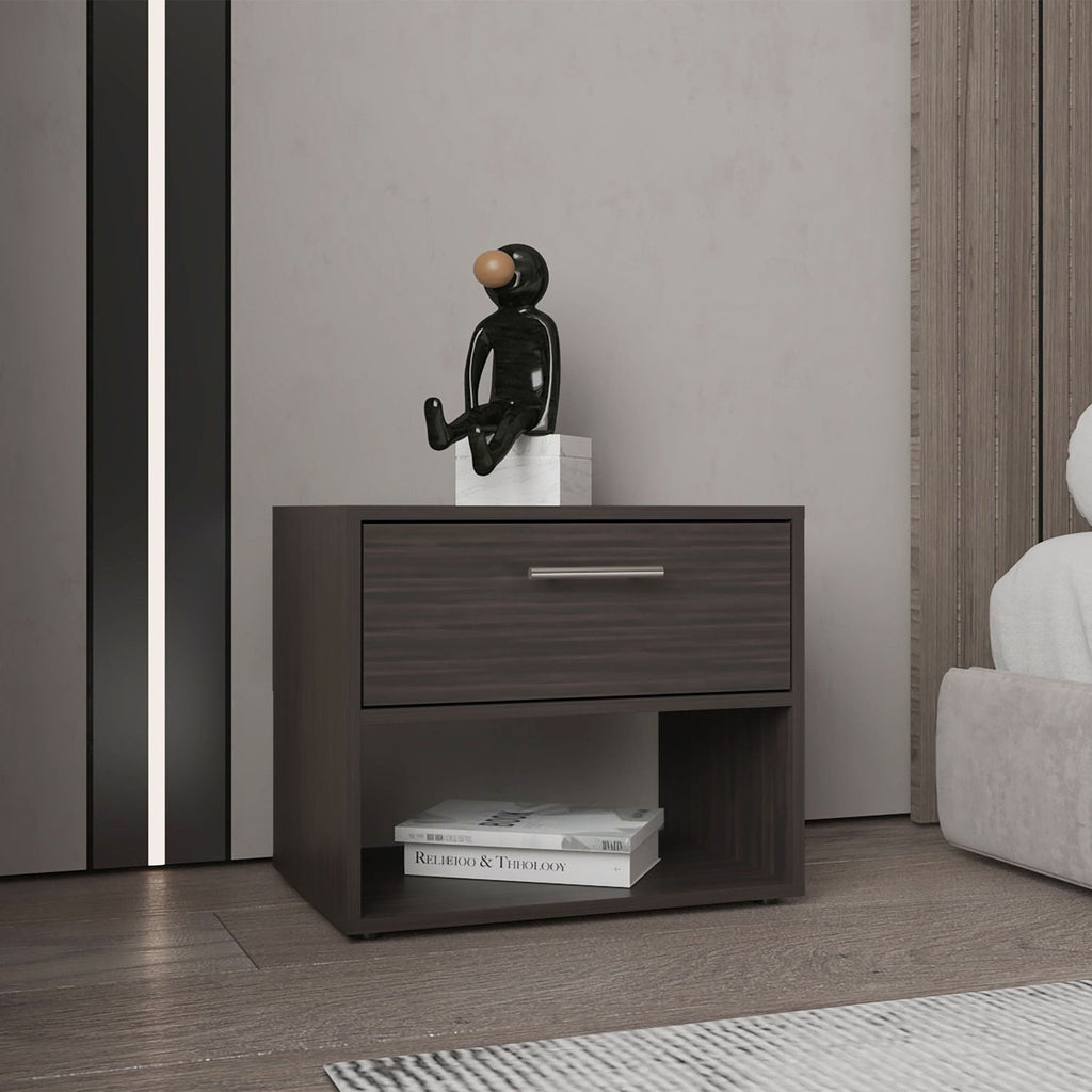 Alpine 18" High One Drawer Nightstand with One Shelf, Side Table, End Table For Bedroom, Living Room Dark Walnut