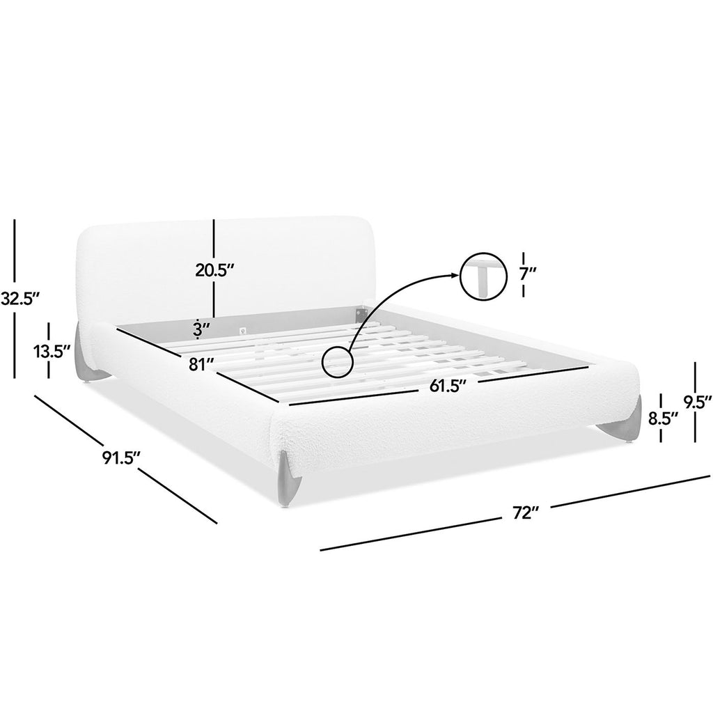 Alpine Puffy Modern Platform Bed, Queen, Ivory White Boucle