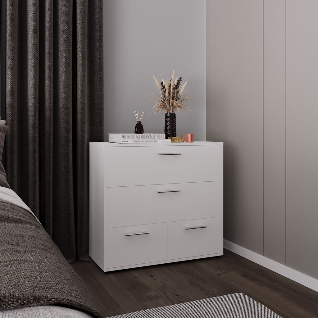 Alpine Wide Four Drawer Dresser, Bedroom Storage, White