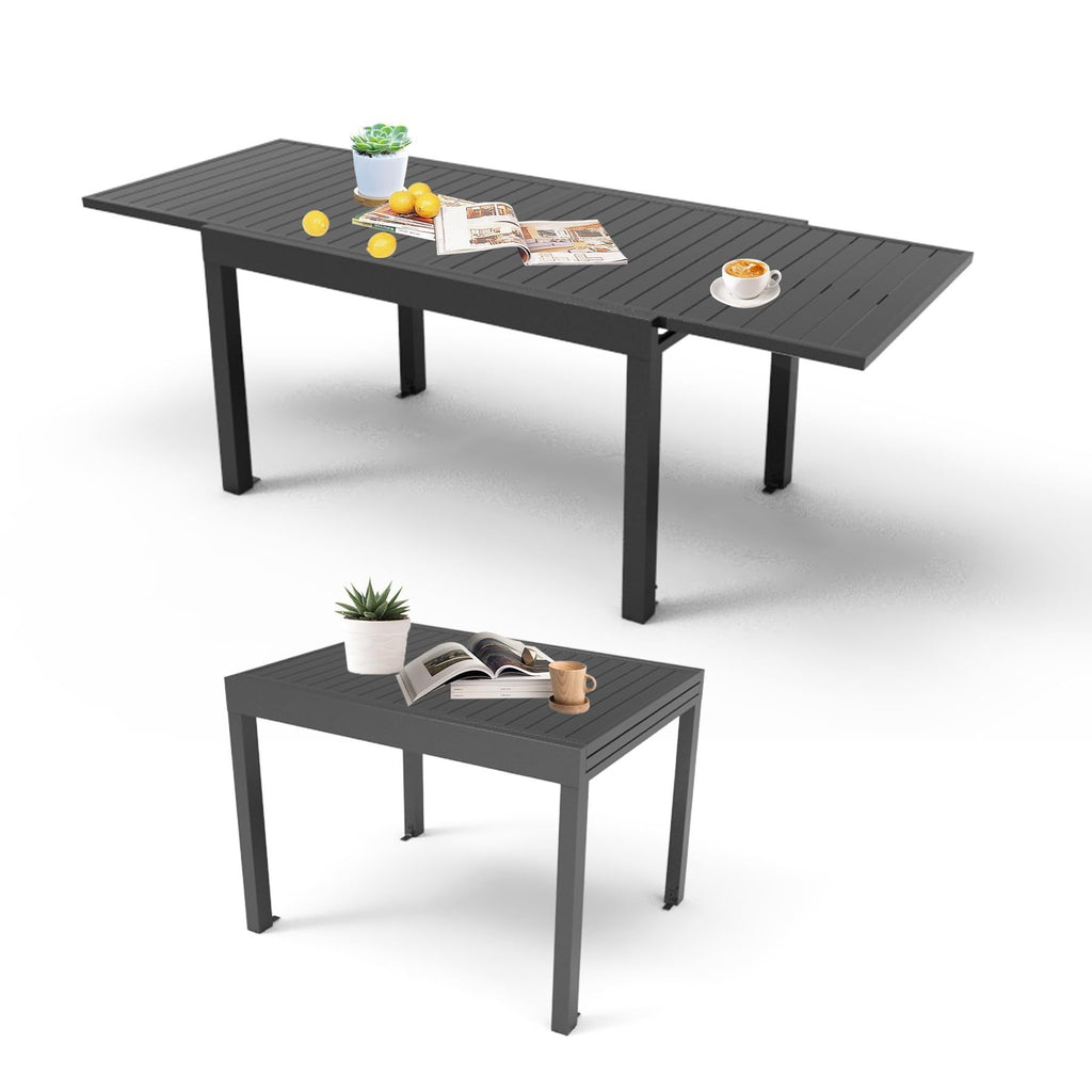 Aluminum Patio Extendable Dining Table 35"- 71", Adjustable Indoor Outdoor Patio Dining Table with E-Coating for 4-6 Person Garden Lawn Porch Bistro Furniture, Dark-Brown