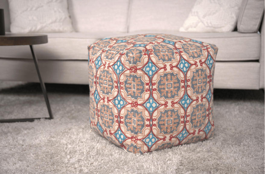 Amelia Handcrafted Fabric Pouf, Multicolored