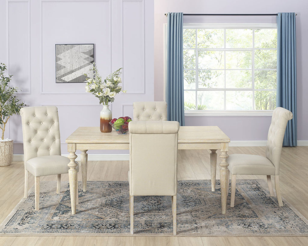 Amonia 5-piece Dining Set, Turned-Leg Dining Table with 4 Tufted Chairs