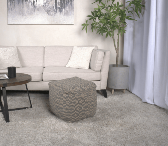 Amuleto Hand - Loomed Cotton Pouf, Dark Grey and Brown
