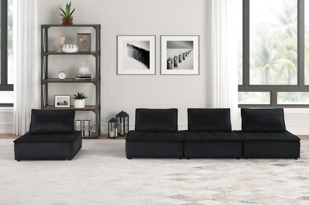 Anna 120" Black Velvet 4 Pc Modular Sofa