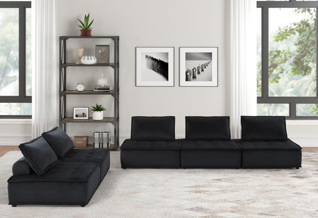 Anna 120" Black Velvet 5 Pc Sofa and Loveseat