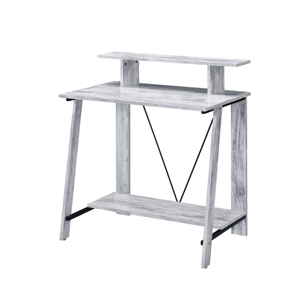 Antique White and Black Writing Desk with Upper Shelf