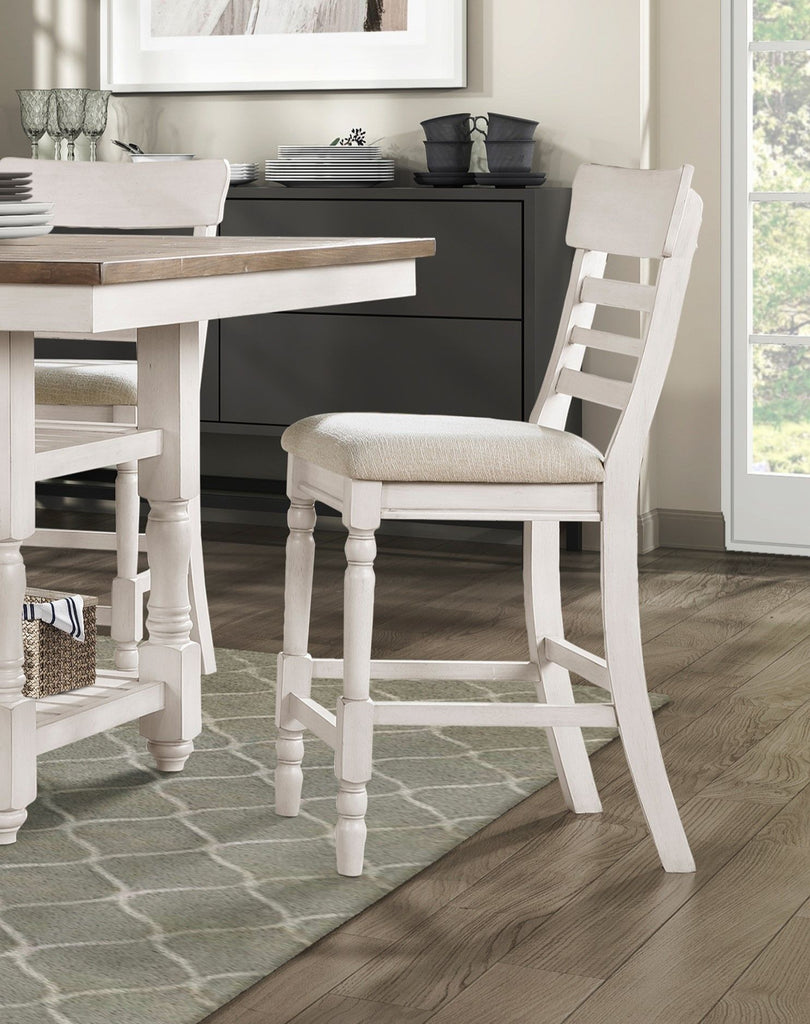 Antique White Finish Set of 2 Counter Height Chair Farmhouse Style Fabric Upholstered Seat Wooden Furniture Dining Chairs