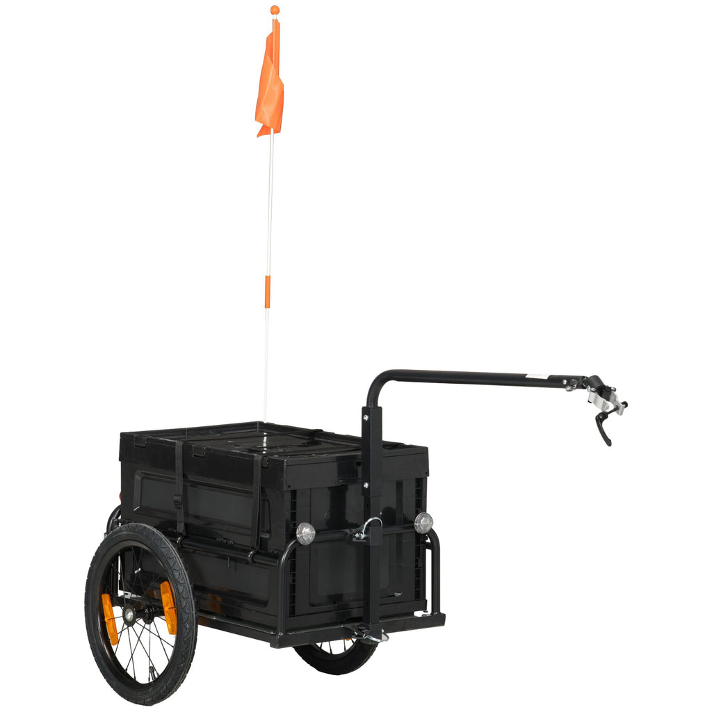 Aosom Bike Cargo Trailer, Bicycle Trailer Wagon Cart with Removable Storage Box, Quick Release 16" Wheels and Safe Reflectors, Galvanized Bottom