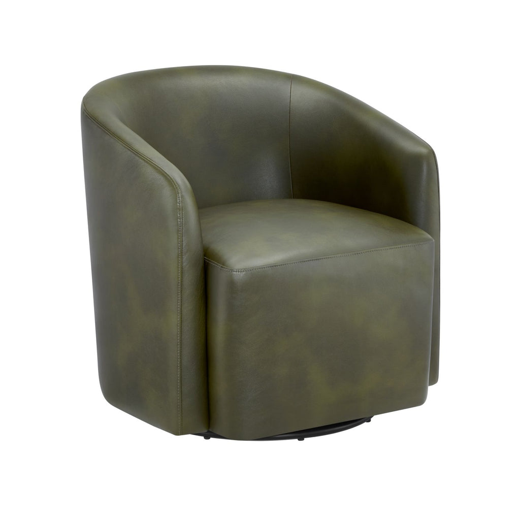 Ardena Fern Green Faux Leather Swivel Barrel Chair