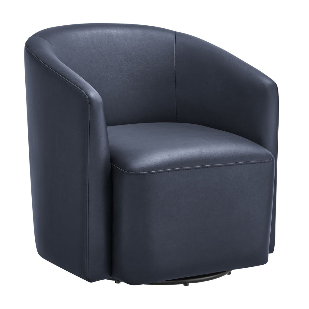 Ardena Midnight Blue Faux Leather Swivel Barrel Chair