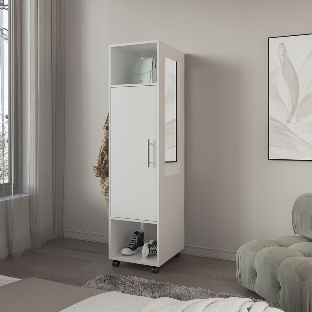 Armoire 62.9"H, with 1 Door, 3 Shelves, and Full-Length Mirror, White