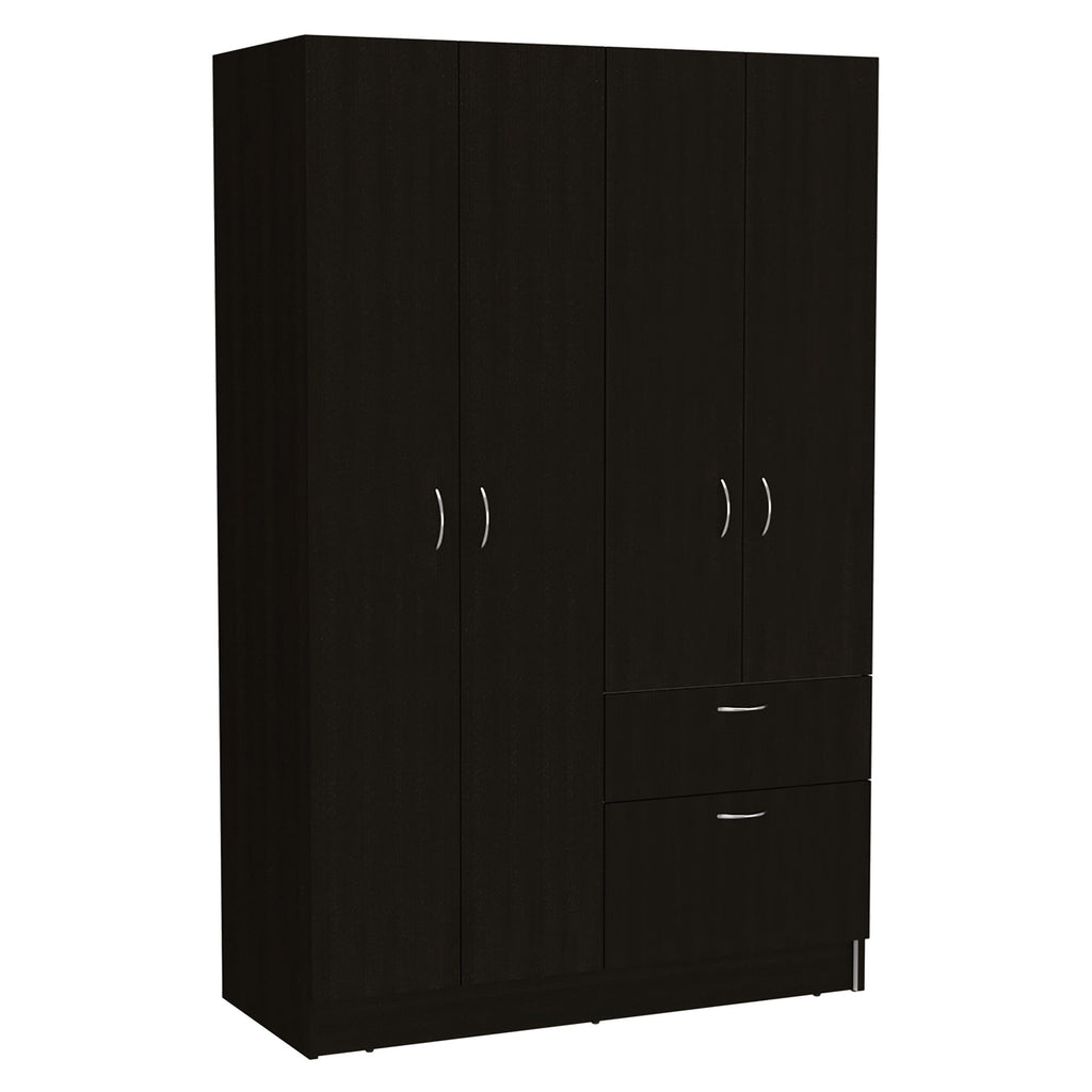 Armoire, Double Door Cabinet, One Drawer, Five Interior Shelves, Rod, Black / White