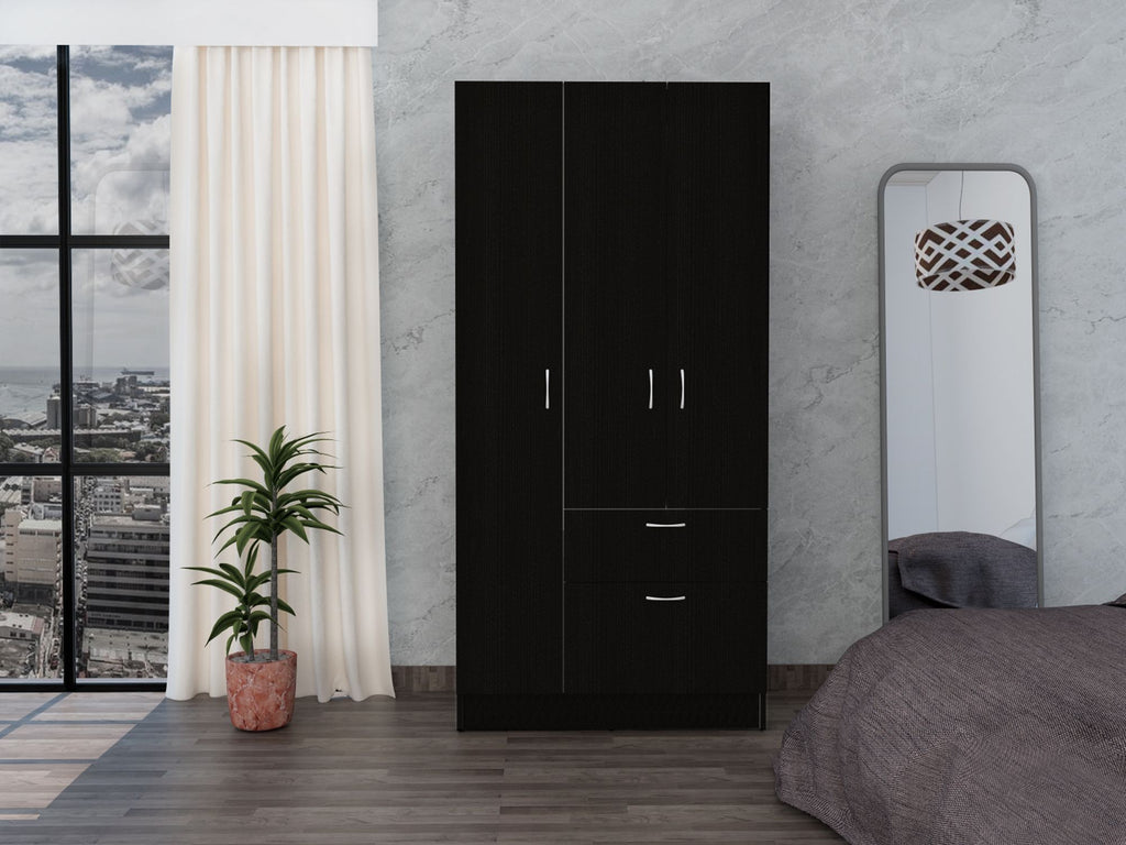 Armoire, One Drawer, Metal Rod, Five Shelves, Double Door Cabinet, Black / White