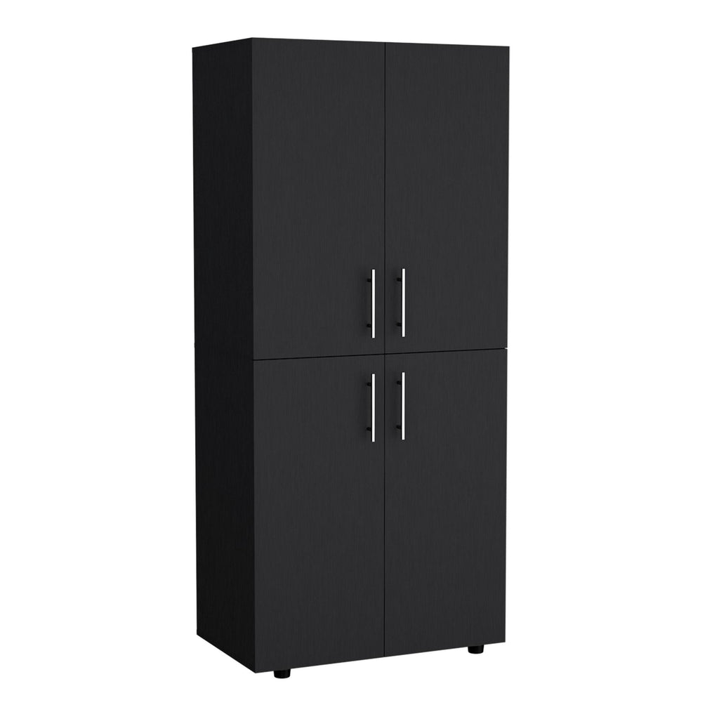 Armoire Wardrove 70" H, Double Doors, 6 Shelves, 2 Hanging Rods, Black