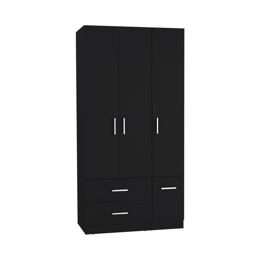 Armoire Wardrove 71", 4 Doors, Hanging Rod, 3 Cabinets, 6 Shelves, Black