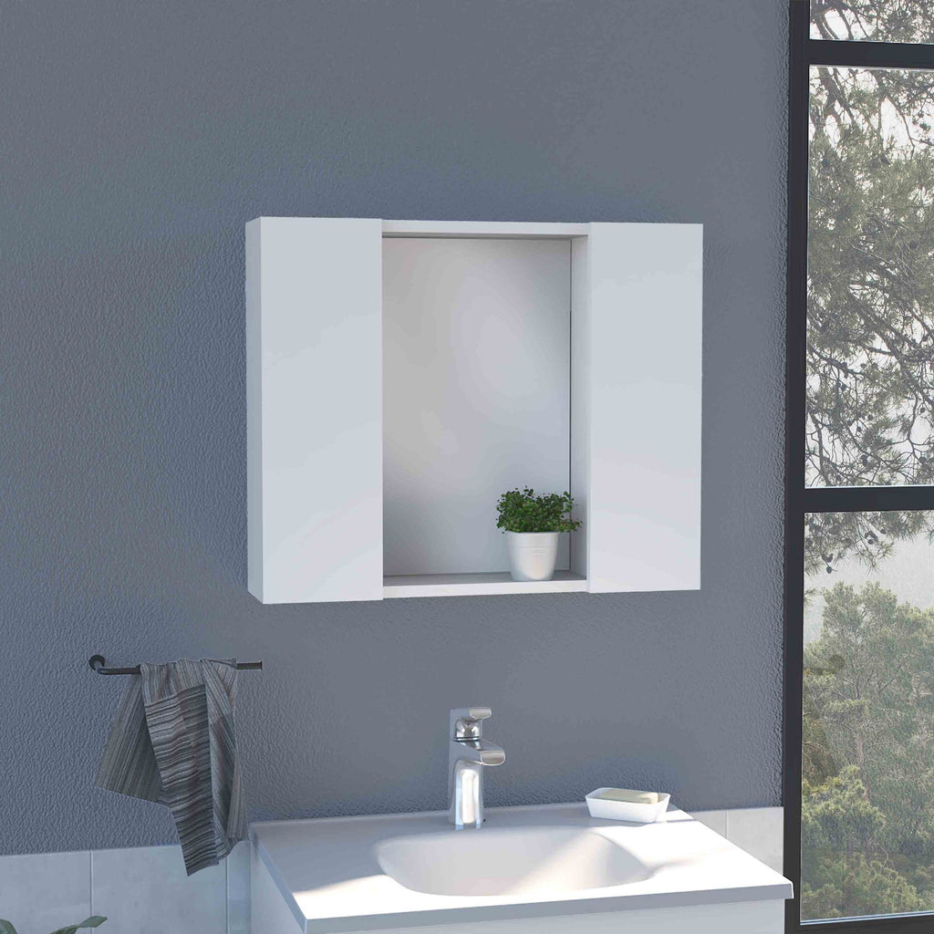 Artemisa Medicine Cabinet, Double Door, Mirror, One External Shelf -White