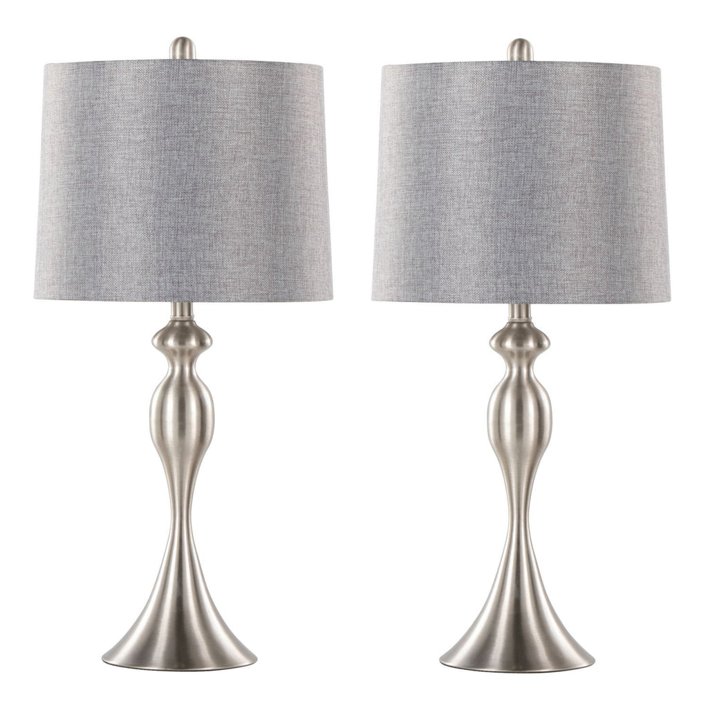 Ashland 27" Contemporary Metal Table Lamp in Brushed Nickel with Grey Textured Linen Shade from Grandview Gallery by - Set of 2