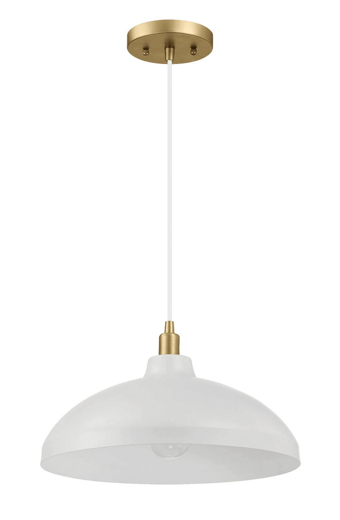 Astral Single Light White Pendant Lamp with Golder Brass Finish for Entrance Kitchen Island 14"D × 8"H
