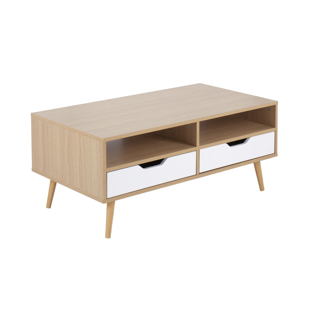 Astro Contemporary Coffee Table in Natural and White Wood by