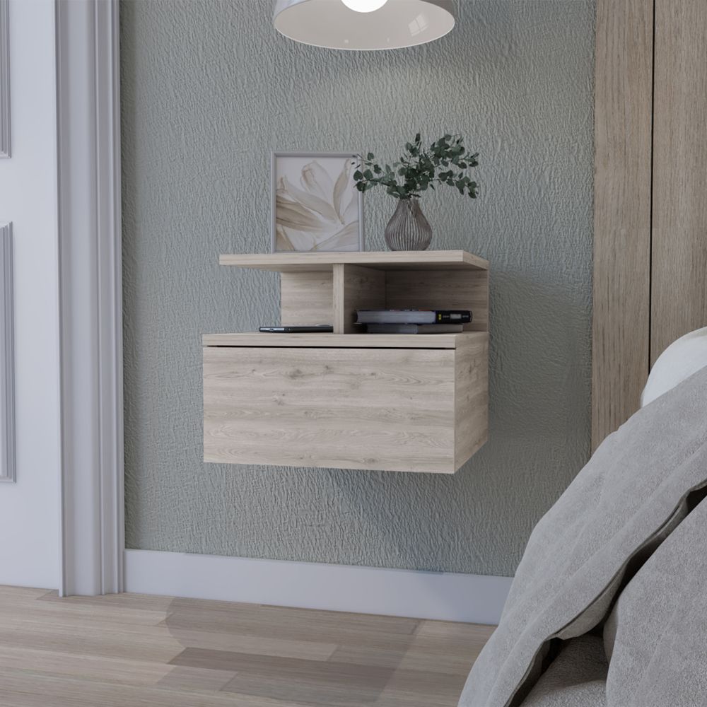 Augusta Floating Nightstand with 2-Tier Shelf and 1-Drawer