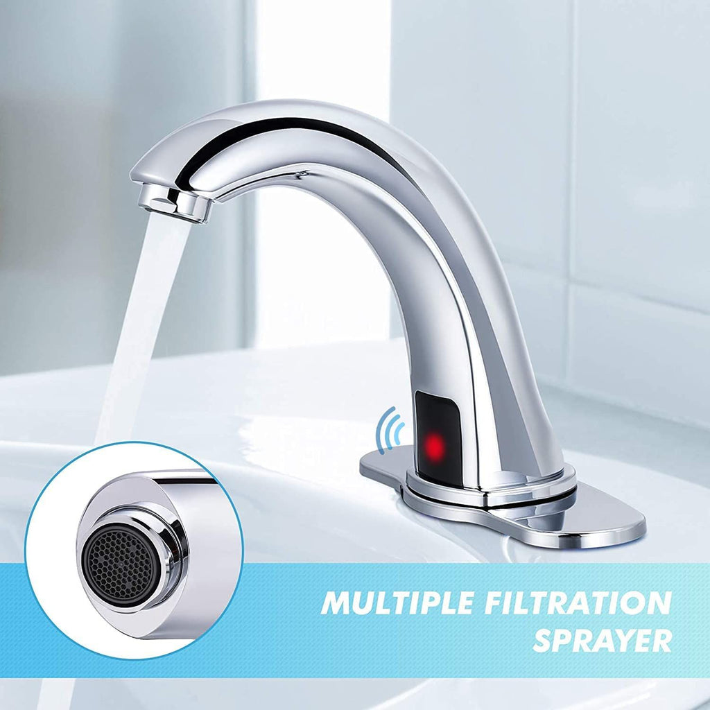 Automatic Sensor Touchless Bathroom Sink Faucet with Deck Plate, Ch...