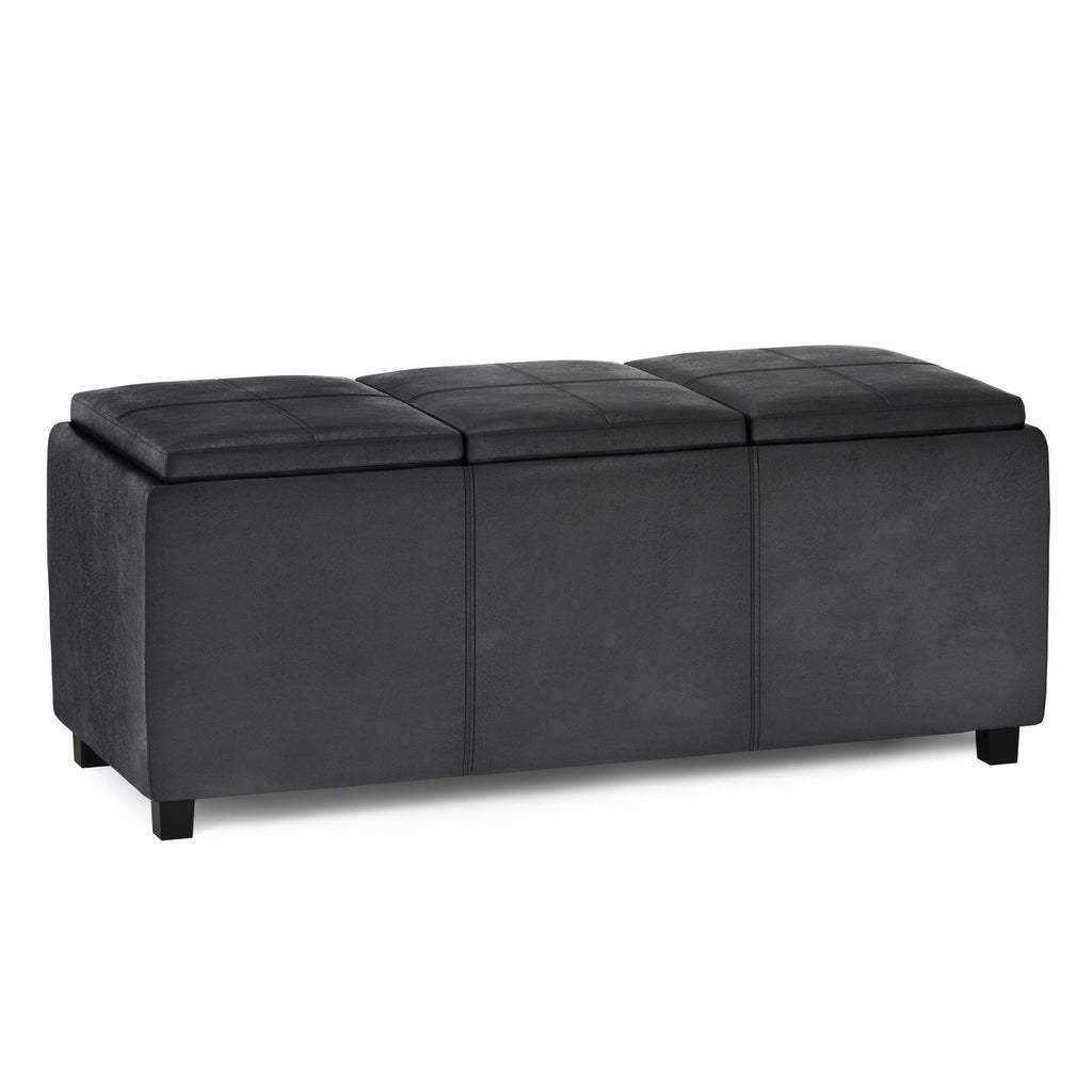 Avalon 42 inch Wide Storage Ottoman in Distressed Black Vegan Leather