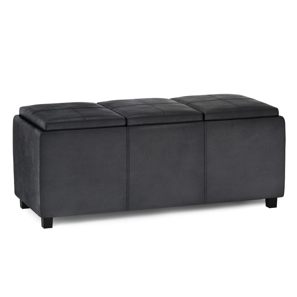 Avalon 42 inch Wide Storage Ottoman in Distressed Black Vegan Leather
