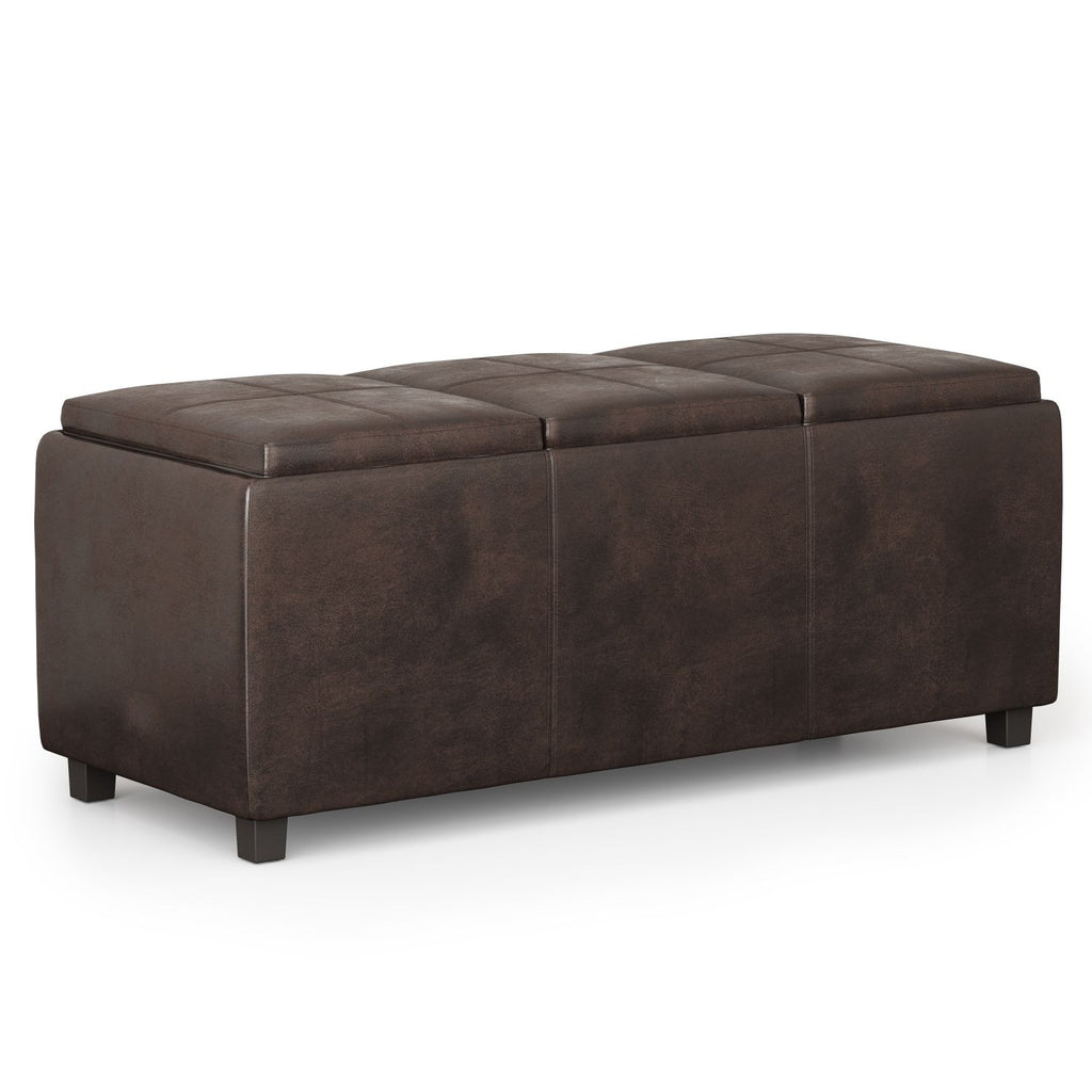 Avalon 42 inch Wide Storage Ottoman in Distressed Brown Vegan Leather
