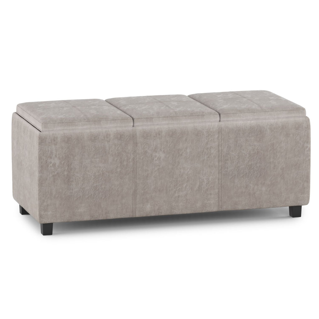Avalon 42 inch Wide Storage Ottoman in Distressed Grey Taupe Vegan Leather