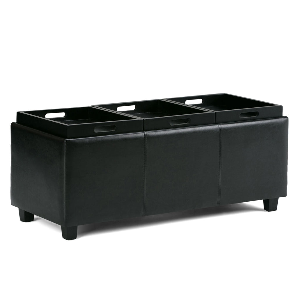 Avalon 42 inch Wide Storage Ottoman in Midnight Black Vegan Leather