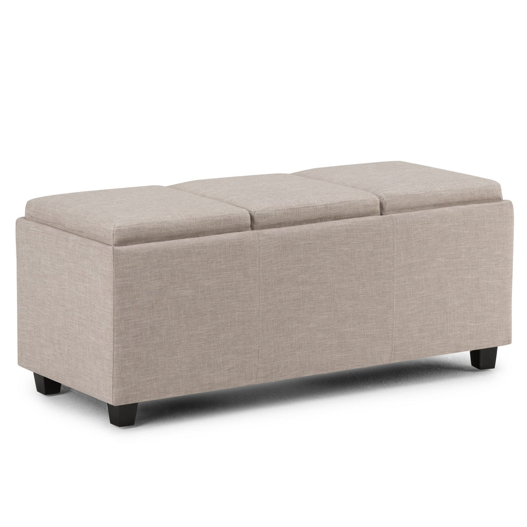 Avalon 42 inch Wide Storage Ottoman in Natural Linen Look Fabric