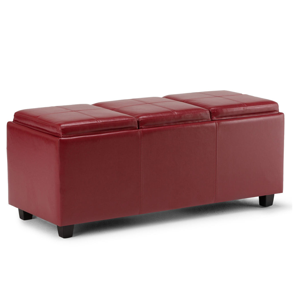 Avalon 42 inch Wide Storage Ottoman in Red Vegan Leather