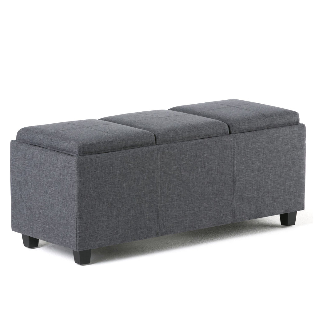 Avalon 42 inch Wide Storage Ottoman in Slate Grey Linen Look Fabric