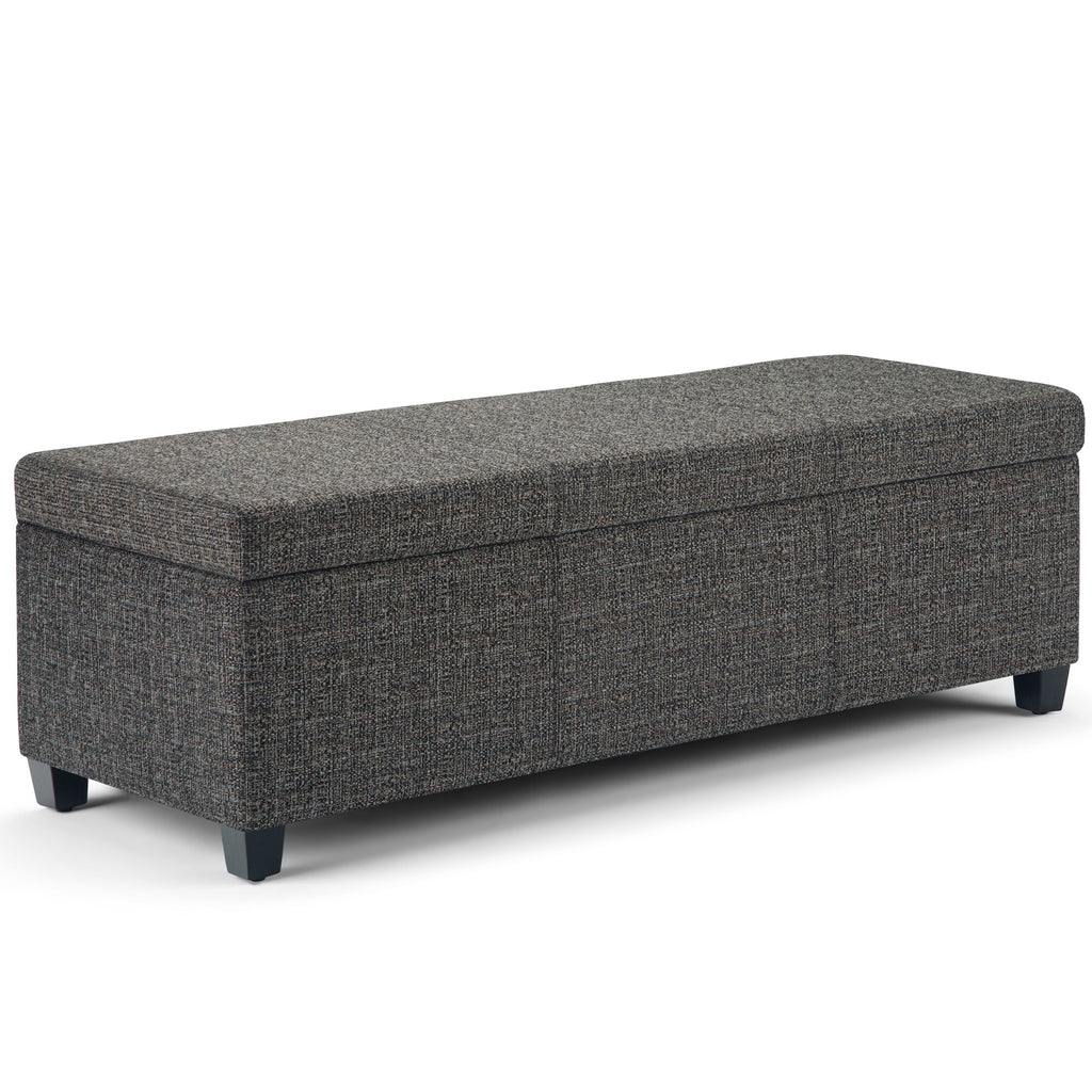 Avalon 48 inch Wide Storage Ottoman Bench in Dark Grey Tweed Look Fabric
