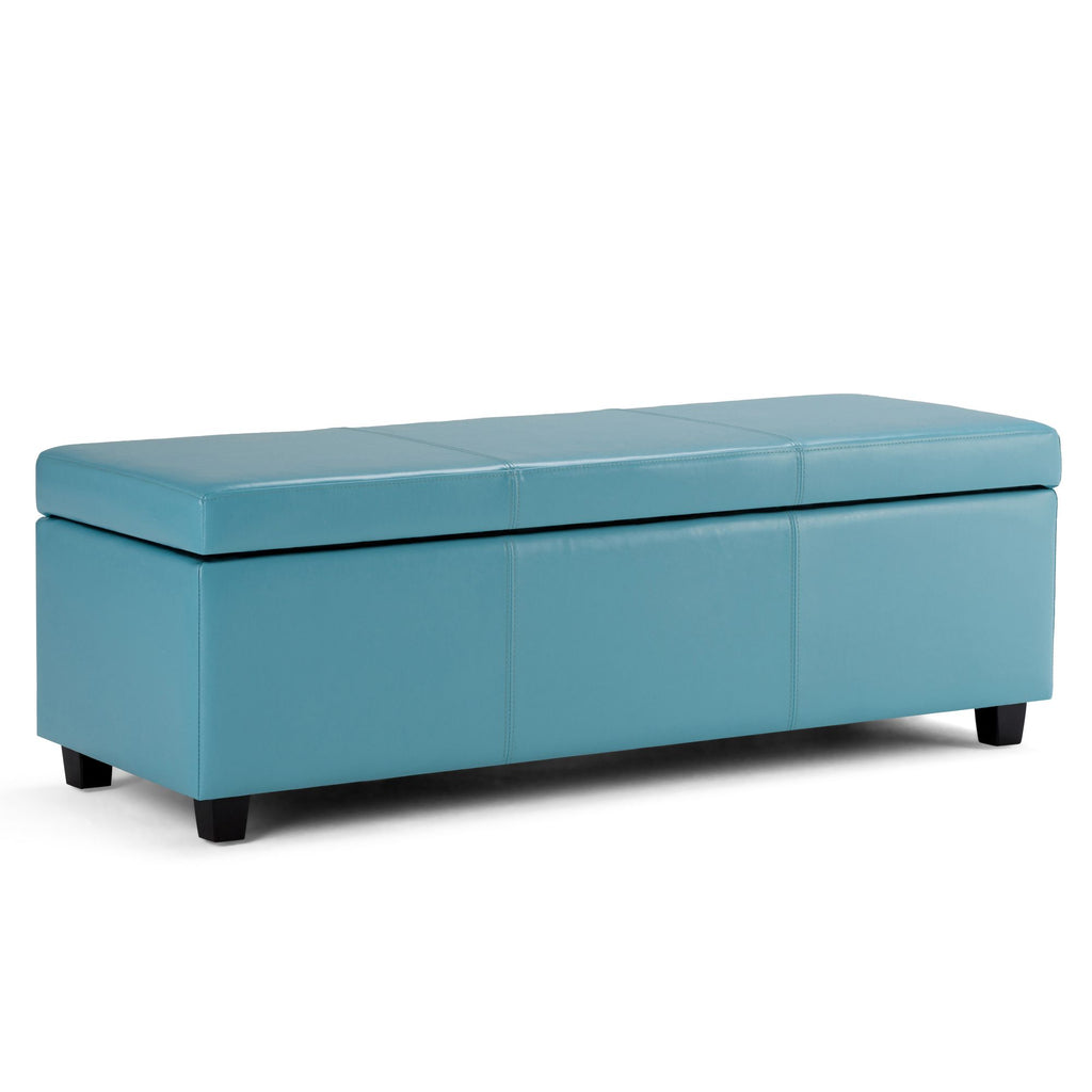 Avalon 48 inch Wide Storage Ottoman Bench in Soft Blue Vegan Leather