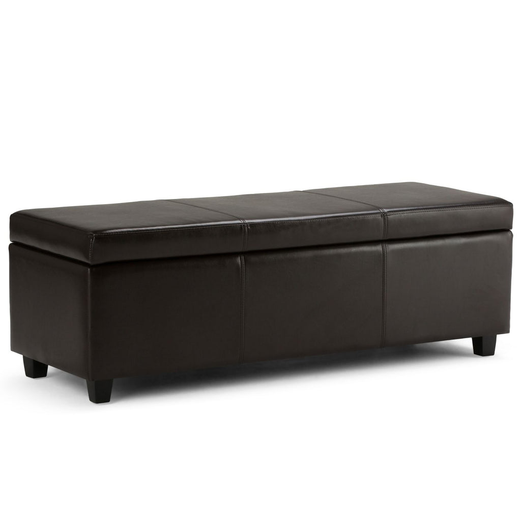Avalon 48 inch Wide Storage Ottoman Bench in Tanners Brown Vegan Leather