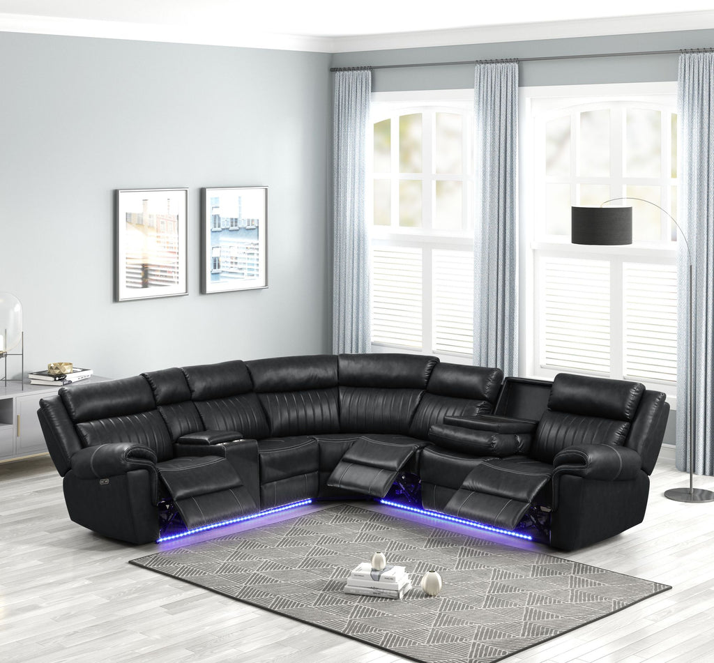 Aviator Modern Style Recliner Sectional Sofa made with Wood in Black