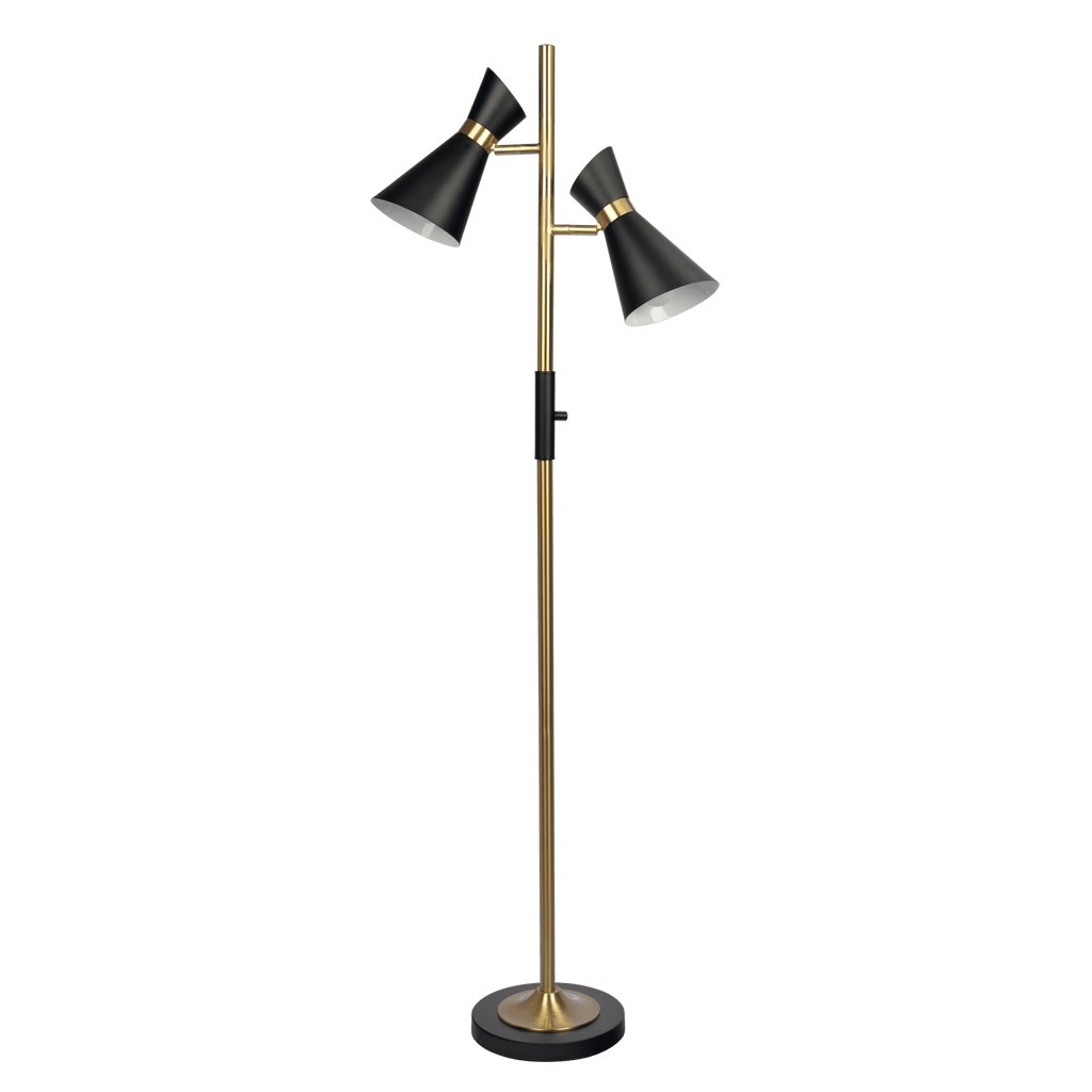 Axis Brassed Gold Floor Lamp with 4-Way Switch Double Spots with Metal Base
