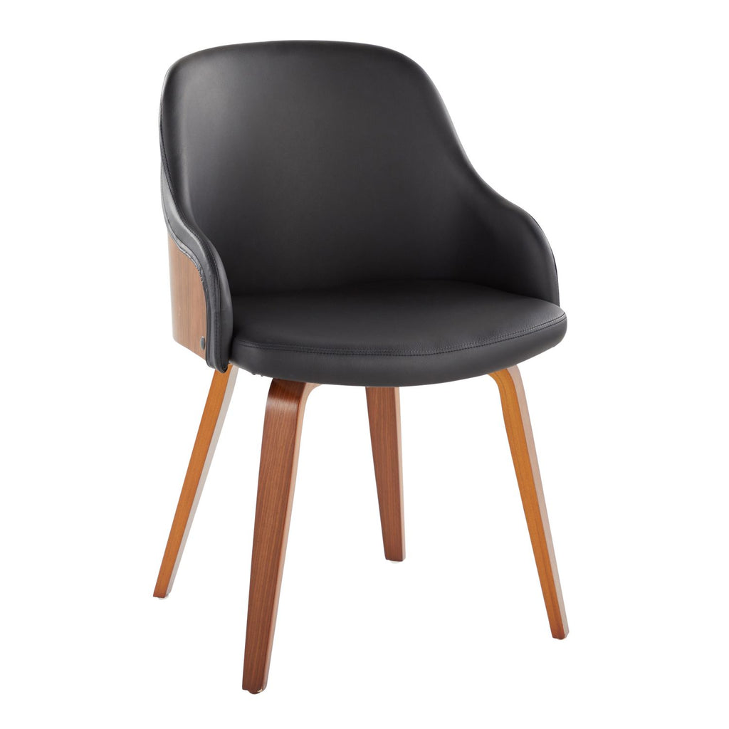Bacci Mid-Century Modern Dining/Accent Chair in Walnut Wood and Black Faux Leather by