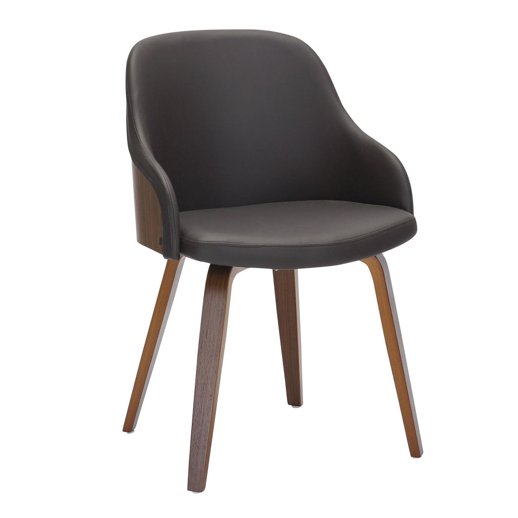 Bacci Mid-Century Modern Dining/Accent Chair in Walnut Wood and Brown Faux Leather by