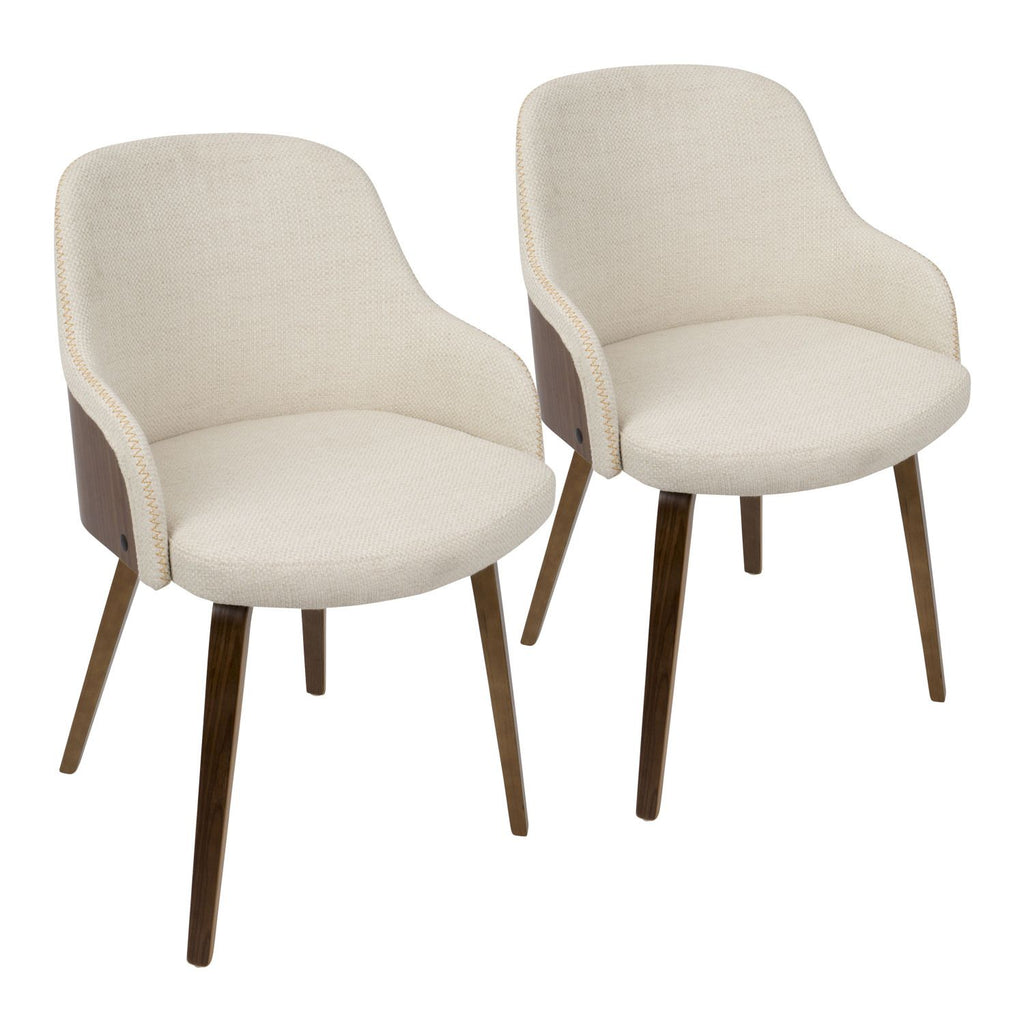 Bacci Mid-Century Modern Dining/Accent Chair in Walnut Wood and Cream Fabric by - Set of 2